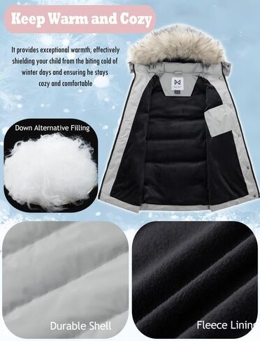 KVE Girl's Winter Thicken Puffer Long Coat Warm Jacket with Fur Removable Hood in Saudi Arabia