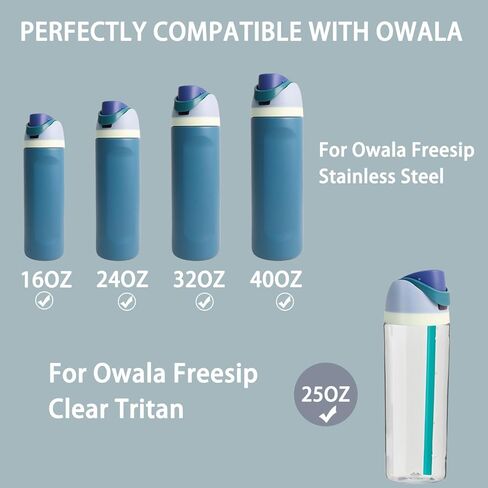 غطاء بديل لـ Owala Freesip، متوافق مع كوب Owala 16oz 24oz 32oz، ملحق بديل للغطاء، خالٍ من مادة BPA مع سدادتين بديلتين للحشية وحلقة إغلاق للزجاجة، (أزرق رمادي) in Kuwait