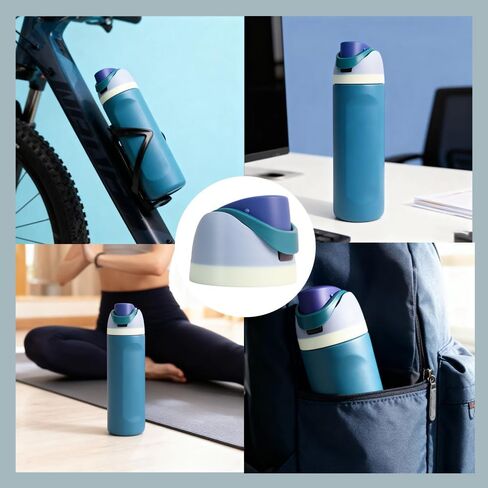 غطاء بديل لـ Owala Freesip، متوافق مع كوب Owala 16oz 24oz 32oz، ملحق بديل للغطاء، خالٍ من مادة BPA مع سدادتين بديلتين للحشية وحلقة إغلاق للزجاجة، (أزرق رمادي) in Kuwait