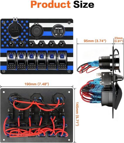 iztoss 6 عصابة التبديل لوحة التبديل الروك للماء الألومنيوم العلم الأمريكي تصميم لوحة Swtich البحرية مع شاحن USB مزدوج، الفولتميتر الرقمي، مقبس الطاقة لقارب سيارة RV in Kuwait