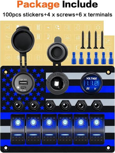 iztoss 6 عصابة التبديل لوحة التبديل الروك للماء الألومنيوم العلم الأمريكي تصميم لوحة Swtich البحرية مع شاحن USB مزدوج، الفولتميتر الرقمي، مقبس الطاقة لقارب سيارة RV in Kuwait