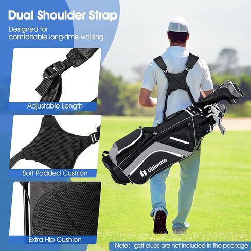 ULTIMATE 14-Way Golf Stand Bag, Portable Golf Bag w/ 6 Pockets,Cooler Bag & Waterproof Valuable Pocket, Rain Hood, Ergonomic Dual Strap System & Carrying Handles, 5 LBS Lightweight for Adults in Kuwait