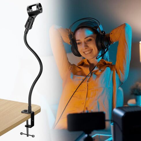 حامل ميكروفون مكتبي QWORK Gooseneck، حامل ميكروفون قابل للتعديل 360 درجة للبودكاست والاجتماعات والمحاضرات والتلفزيون والراديو in Saudi Arabia