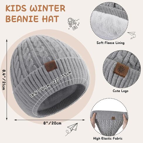 Tavaleu Kids Winter Beanie Hat Scarf Touchscreen Gloves Set for Boys Girls 8-15 Years Warm Skull Cap Fleece Lined Knitted Hat Dark Black in Kuwait