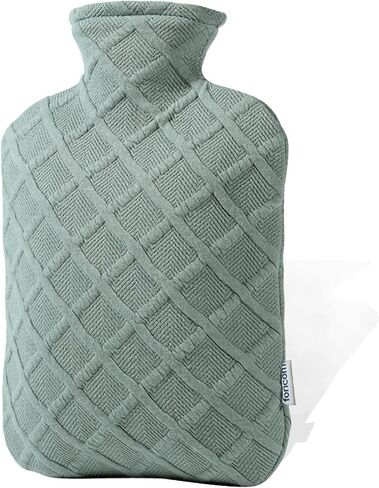 FORICOM Hot Water Bottle with Cover,Hot Water Bag for Pain Relief 2Liter,Heating Pad,Hand Warmer,Warming Bed.Classic.BPA Free,Close-Match(Green) in Kuwait