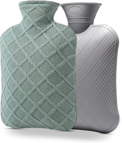 FORICOM Hot Water Bottle with Cover,Hot Water Bag for Pain Relief 2Liter,Heating Pad,Hand Warmer,Warming Bed.Classic.BPA Free,Close-Match(Green) in Kuwait