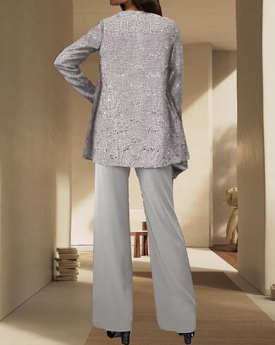 3 Pieces Chiffon Mother of The Bride Pant Suits for Wedding Sequin Grandmother of The Bride Pant Suits with Jacket in Saudi Arabia