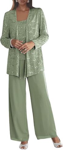 3 Pieces Chiffon Mother of The Bride Pant Suits for Wedding Sequin Grandmother of The Bride Pant Suits with Jacket in Saudi Arabia