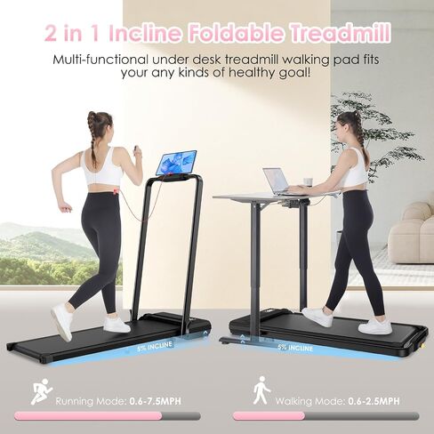 ANCHEER Foldable Treadmill with 12% Incline, 3.0HP Walking Pad Treadmills with Handle Bar, 320LBS Capacity/2S Folding/Widened Belt, Quiet Portable Walking Treadmill Under Desk with LED in Saudi Arabia