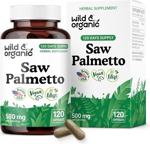 Wild & Organic Saw Palmetto Capsules 500 mg - Urinary Tract Support for Men & Women - Pure Saw Palmetto Powder Supplement - Serenoa Repens Berries - 60 Days of Supply - Vegan, Non-GMO - 60 Count in Saudi Arabia