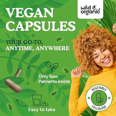 Wild & Organic Saw Palmetto Capsules 500 mg - Urinary Tract Support for Men & Women - Pure Saw Palmetto Powder Supplement - Serenoa Repens Berries - 60 Days of Supply - Vegan, Non-GMO - 60 Count in Saudi Arabia