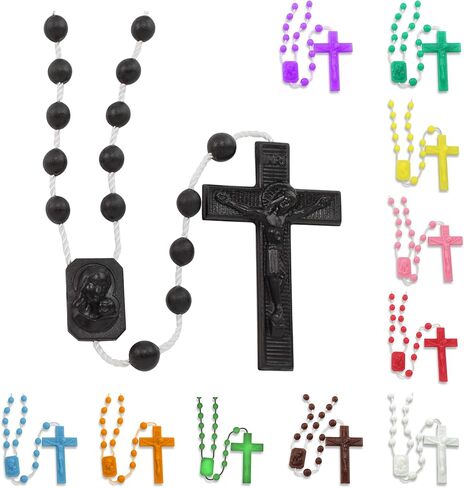 Bulk Plastic Rosary Beads Pack of 25 -Black Plastic Rosaries Made in Italy - Each Rosary Individually Packed in a Bag in Kuwait