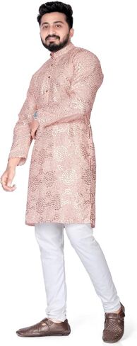 Men's Embroidered Sequined Kurta with White Pyjama Set Indian Traditional Party Wear Outfit in Saudi Arabia