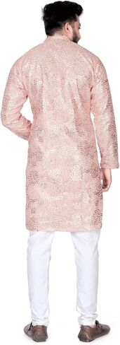Men's Embroidered Sequined Kurta with White Pyjama Set Indian Traditional Party Wear Outfit in Saudi Arabia