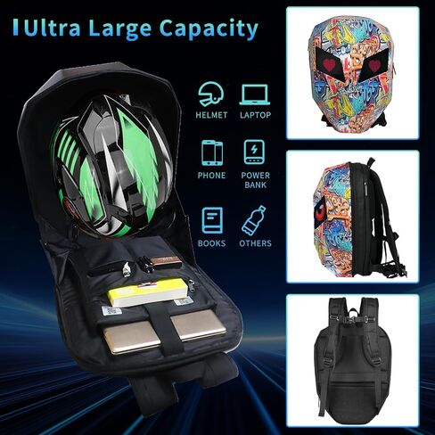 19" LED Motorcycle Backpack, Waterproof Hard Case Bag, Animated Digital Laptop Backpack, DIY Backpack for Cycling (Tiger) in Kuwait