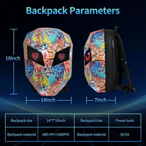 19" LED Motorcycle Backpack, Waterproof Hard Case Bag, Animated Digital Laptop Backpack, DIY Backpack for Cycling (Tiger) in Kuwait