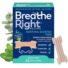 Breathe Right Nasal Strips Lavender Scent Extra Strength Tan Nasal Strips Help Stop Snoring Drug-Free Snoring Solution & Nasal Congestion Relief Caused By Colds & Allergies 26ct (packaging may vary) in Kuwait