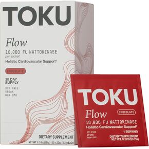Toku Flow, Functional Daily Powder with 10,800 FU Soy-Free Nattokinase, Vitamin K2 MK7 & Oat Beta Glucan, Plant-Based Formula, Chocolate Flavor, 30 Packets in Saudi Arabia