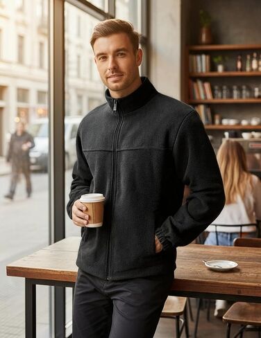 Men's Polar Fleece Jacket Full Zip Antistatic Casual Warm Coat Soft Warm Outwear with Zipper Pockets in Saudi Arabia