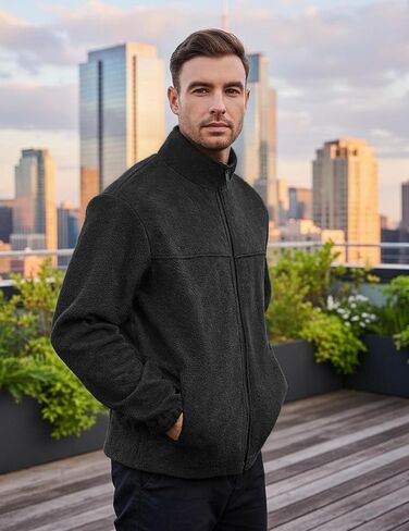 Men's Polar Fleece Jacket Full Zip Antistatic Casual Warm Coat Soft Warm Outwear with Zipper Pockets in Saudi Arabia