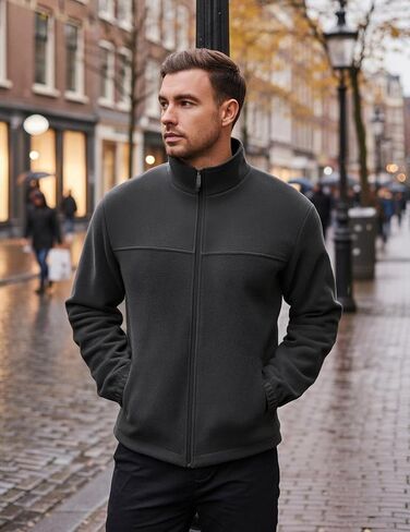 Men's Polar Fleece Jacket Full Zip Antistatic Casual Warm Coat Soft Warm Outwear with Zipper Pockets in Saudi Arabia