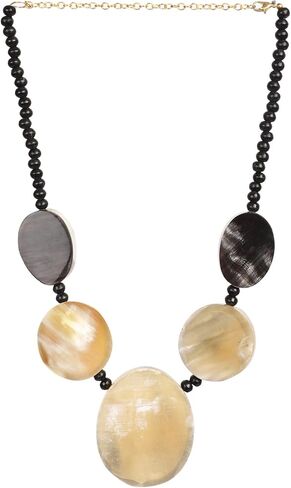 Buddha4all Designs Ox Horn Necklace Wax Cord with Round Fashion Short Necklace Chunky Statement Necklace 13-15" length (Round) in Saudi Arabia