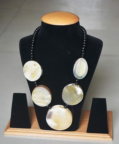 Buddha4all Designs Ox Horn Necklace Wax Cord with Round Fashion Short Necklace Chunky Statement Necklace 13-15" length (Round) in Saudi Arabia