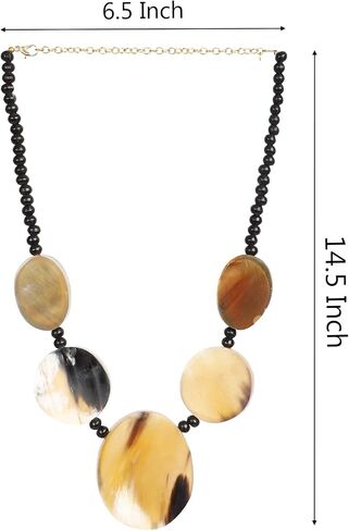 Buddha4all Designs Ox Horn Necklace Wax Cord with Round Fashion Short Necklace Chunky Statement Necklace 13-15" length (Round) in Saudi Arabia