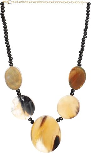 Buddha4all Designs Ox Horn Necklace Wax Cord with Round Fashion Short Necklace Chunky Statement Necklace 13-15" length (Round) in Saudi Arabia