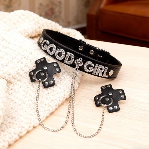 فطائر اللحم غطاء الحلمة سلسلة الجسم مجوهرات GothCollar ، رسالة جلدية المختنق غير ثقب فطائر اللحم الحلمة ملصق قلادة in Kuwait
