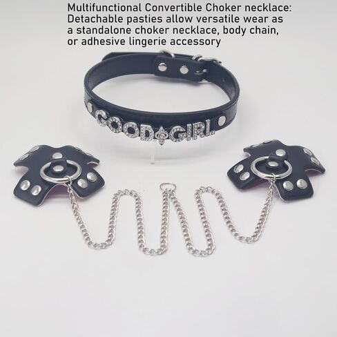 فطائر اللحم غطاء الحلمة سلسلة الجسم مجوهرات GothCollar ، رسالة جلدية المختنق غير ثقب فطائر اللحم الحلمة ملصق قلادة in Kuwait