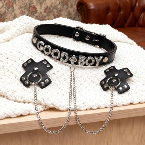 فطائر اللحم غطاء الحلمة سلسلة الجسم مجوهرات GothCollar ، رسالة جلدية المختنق غير ثقب فطائر اللحم الحلمة ملصق قلادة in Kuwait