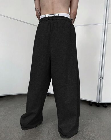 Men's Baggy Sweatpants Cotton Fleece Wide Leg Lounge Sweat Pants Drawstring Waist Jogging Pants with Pockets in Saudi Arabia