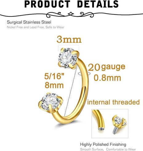 MODRSA Gold Horseshoe Nose Ring 20g Double Gem Horse Shoe Nose Ring Hoop for Women Surgical Steel Half Hoop U Shape Tragus Earring Hoops Labret Lip Helix Piercing Jewelry Septum Rings 20 Gauge 1pcs in Saudi Arabia