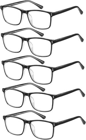 EYECEDAR 5-Pack نظارات القراءة الرجال الإطار المعدني مستطيل نمط مادة الفولاذ المقاوم للصدأ مفصلات الربيع تشمل قراء الشمس 2.00 in Kuwait