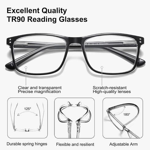 EYECEDAR 5-Pack نظارات القراءة الرجال الإطار المعدني مستطيل نمط مادة الفولاذ المقاوم للصدأ مفصلات الربيع تشمل قراء الشمس 2.00 in Kuwait