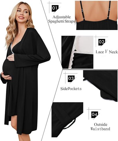 ثوب تمريض الأمومة من Ekouaer و ROBE تم التمريض 3 في 1 LIBLENTINGS LUBLES LUBKERS FORDISTERS BLACK BLACK in Kuwait