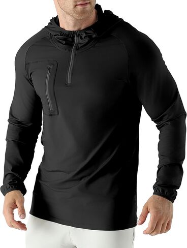 Mens Quarter Zip Running Hoodie Sweatshirts,Lightweight Workout Pullover Jacket with Pockets in Saudi Arabia