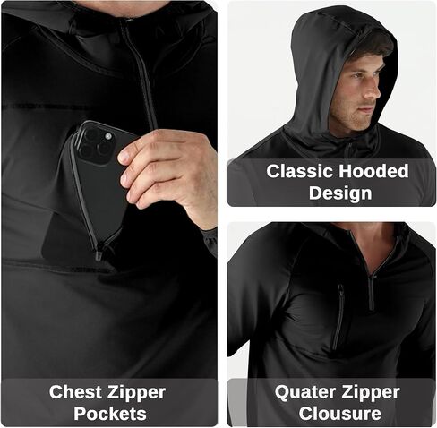 Mens Quarter Zip Running Hoodie Sweatshirts,Lightweight Workout Pullover Jacket with Pockets in Saudi Arabia