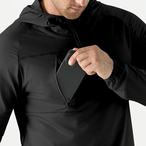 Mens Quarter Zip Running Hoodie Sweatshirts,Lightweight Workout Pullover Jacket with Pockets in Saudi Arabia