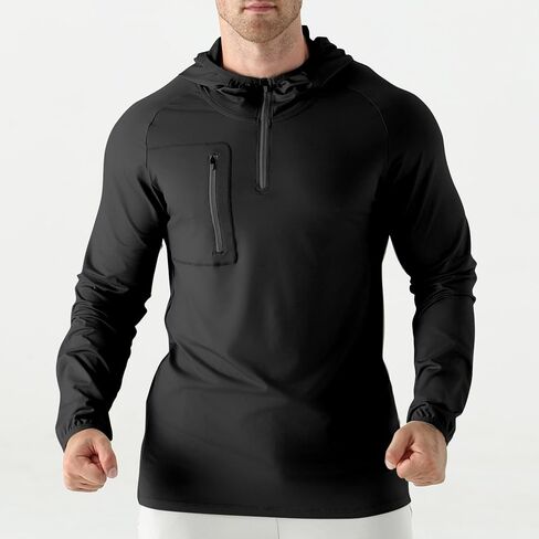 Mens Quarter Zip Running Hoodie Sweatshirts,Lightweight Workout Pullover Jacket with Pockets in Saudi Arabia