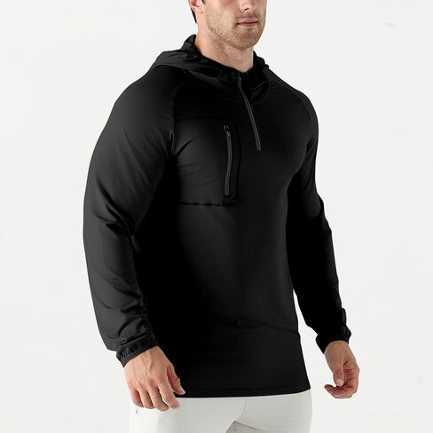 Mens Quarter Zip Running Hoodie Sweatshirts,Lightweight Workout Pullover Jacket with Pockets in Saudi Arabia