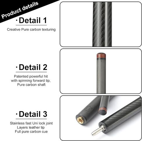 CROWN ME Carbon Fiber Pool Cue Stick-12.8mm Tip Billiard Carbon Fiber cue, 58" Tip Low Deflection Billiard Carbon Fiber cue with case, Weight Adjustable Design -18OZ,18.4OZ,19OZ,20OZ in Kuwait