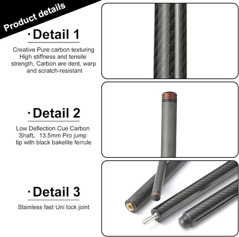CROWN ME Carbon Fiber Pool Cue Stick-12.8mm Tip Billiard Carbon Fiber cue, 58" Tip Low Deflection Billiard Carbon Fiber cue with case, Weight Adjustable Design -18OZ,18.4OZ,19OZ,20OZ in Kuwait