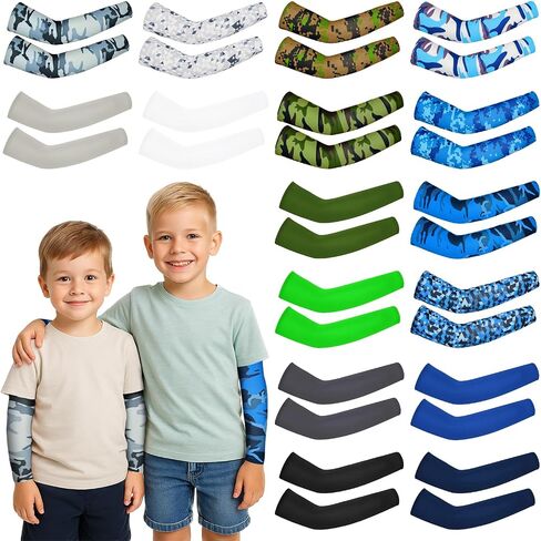 16 Pairs Arm Sleeves for Kids Youth Football Basketball Baseball UV Sun Protection Cooling Compression Sleeves in Saudi Arabia