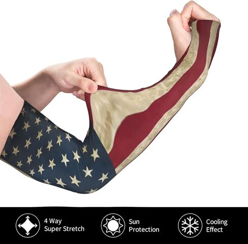 Cute USA Flag Arm Sleeves Fashion Sun Protection Cooling Arm Sleeves Packable Outdoor Arm Sleeves for Women and Men in Saudi Arabia