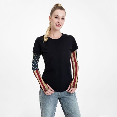 Cute USA Flag Arm Sleeves Fashion Sun Protection Cooling Arm Sleeves Packable Outdoor Arm Sleeves for Women and Men in Saudi Arabia