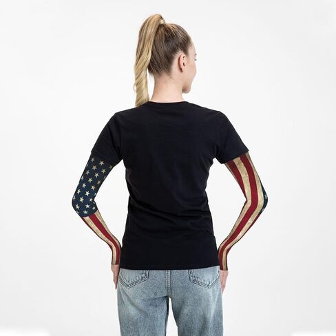Cute USA Flag Arm Sleeves Fashion Sun Protection Cooling Arm Sleeves Packable Outdoor Arm Sleeves for Women and Men in Saudi Arabia