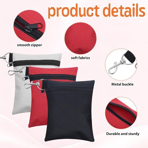 3pcs Golf Tee Bags Pouch Zipper Clip On Golf Accessory Bag Golfs Valuables Pouch for Men Women Golfs Gift, 6.7"x5.5" (Black, Light Grey, Red) in Saudi Arabia