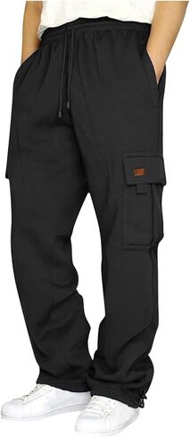 Cargo Pants for Men Loose Fit Casual Sweatpants Workout Straight Wide Leg Pants Drawstring Joggers with Pockets in Saudi Arabia